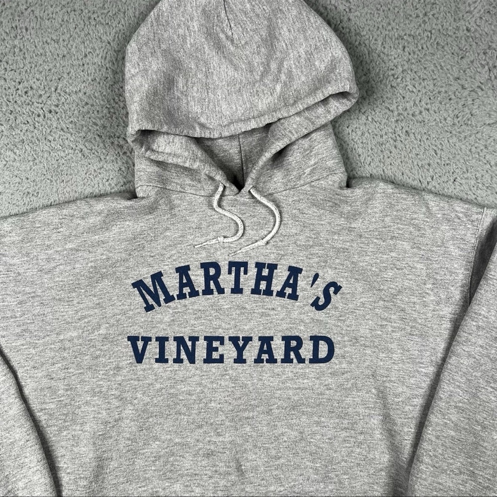 Vintage 90s Hoodie Sweatshirt Gray Pull Over Men’s Size Medium Martha’s Vinyard - Picture 2 of 11
